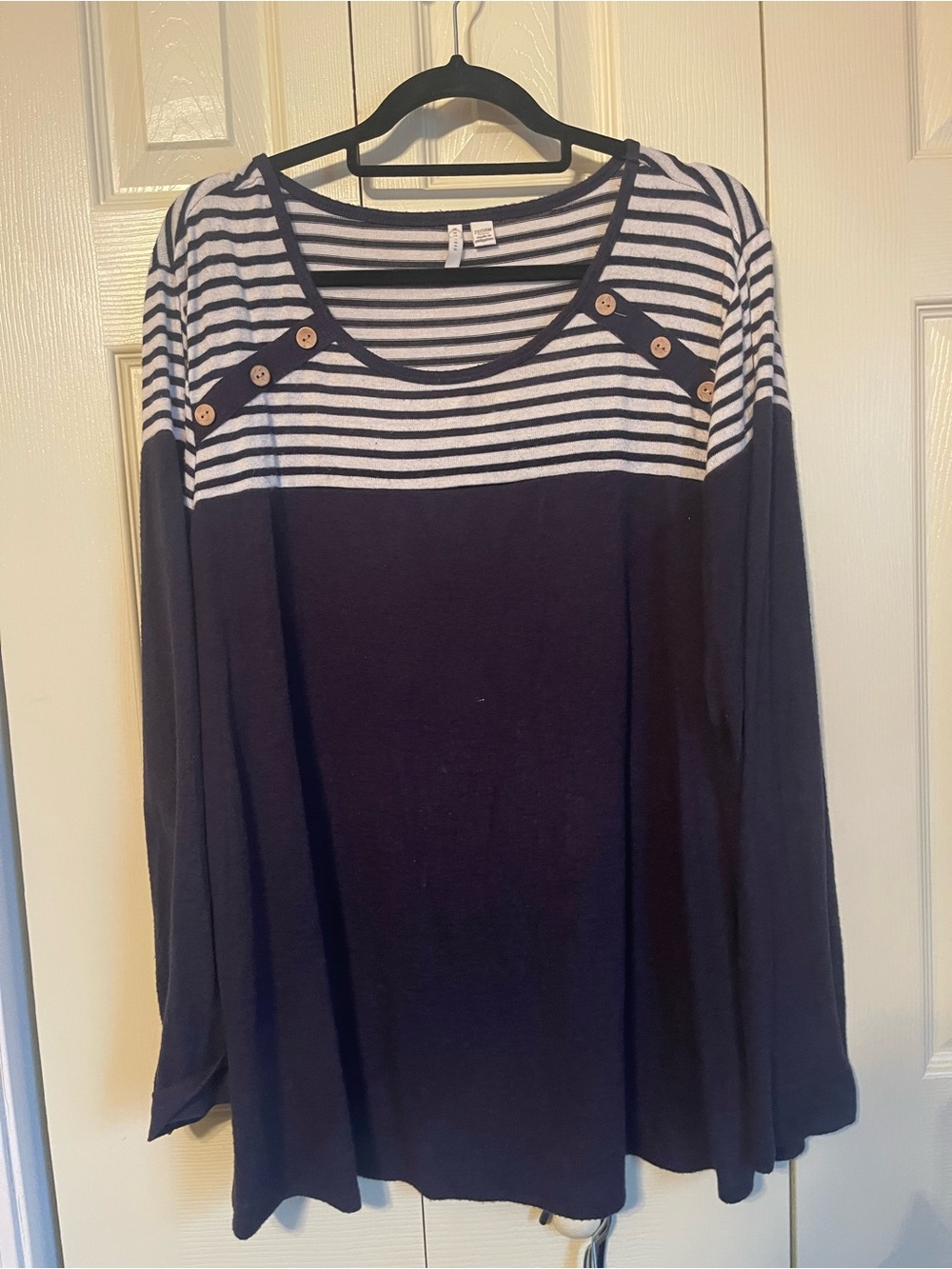 Cato Navy and White Striped Button-Accent Women's Sweater